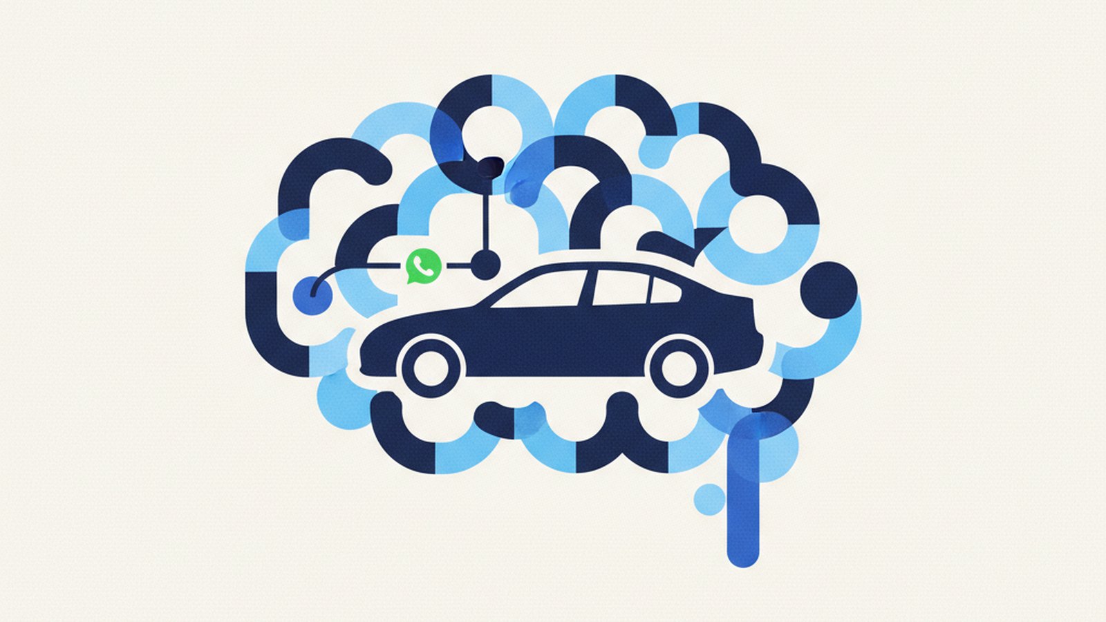 Abstract chat bubbles and dealership data points connecting around an AI assistant