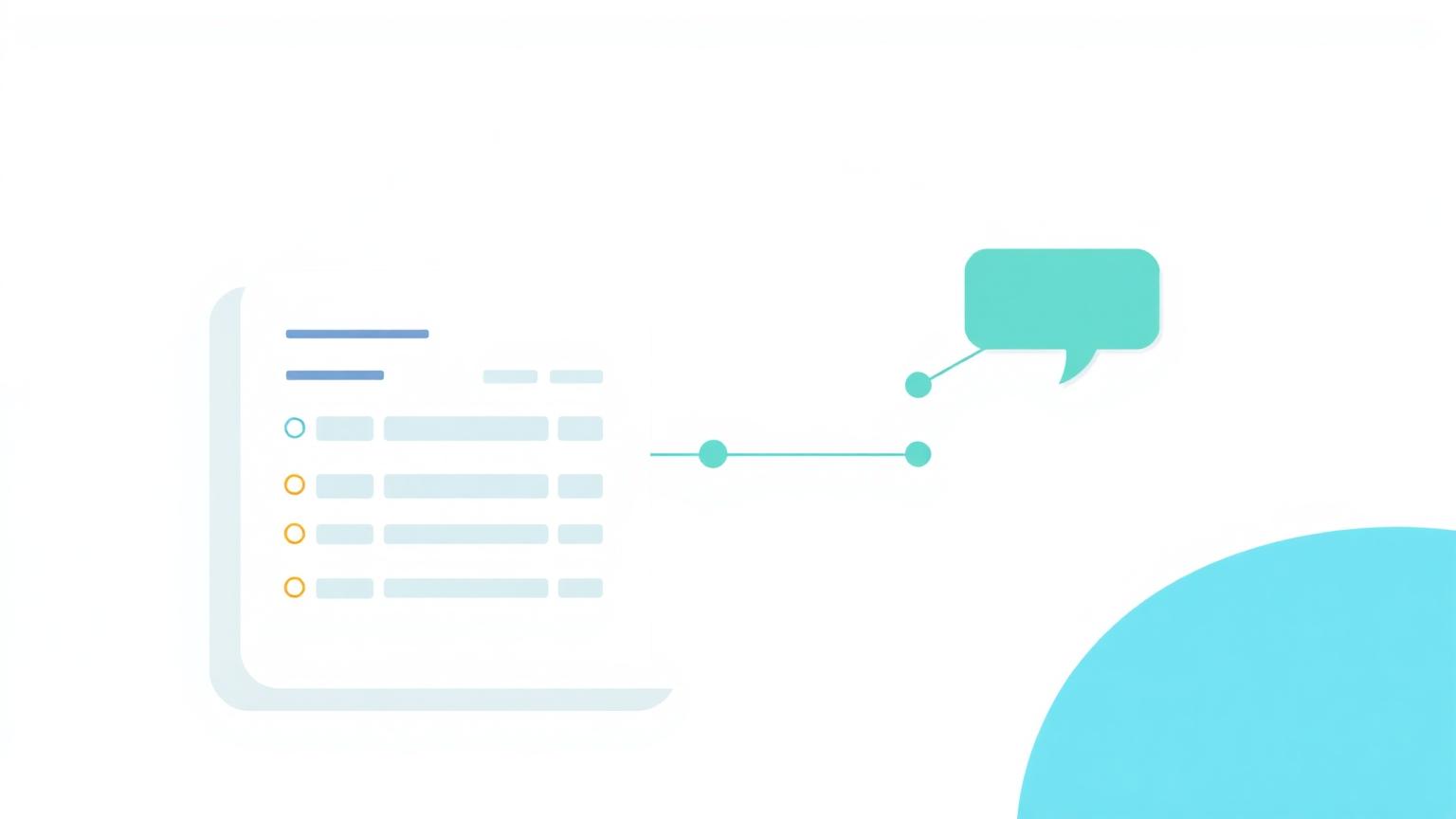 Abstract illustration of a DMS record card linked to a chat conversation
